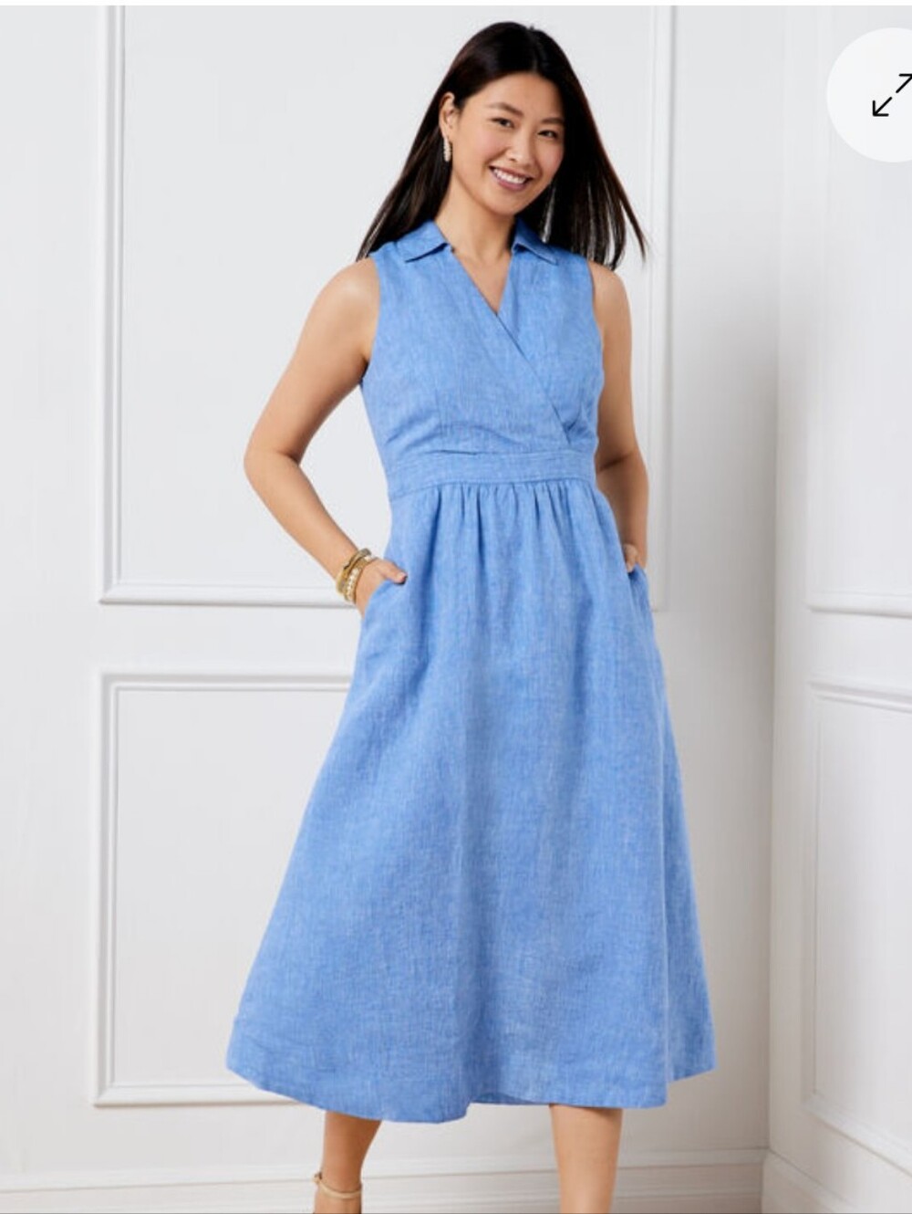 Women's Talbot's Linen Blue Faux Wrap Midi Dress Size 8 - Picture 1 of 10